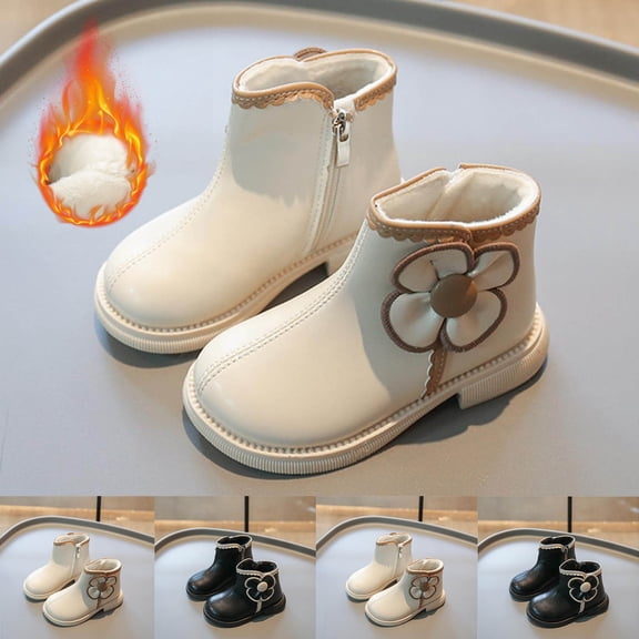 Miluxas Children Fashionable Thick Soled Girls Ankle Boots Comfortable Soft Soled Leather Short Shoes for Girls Black 1.5(35)