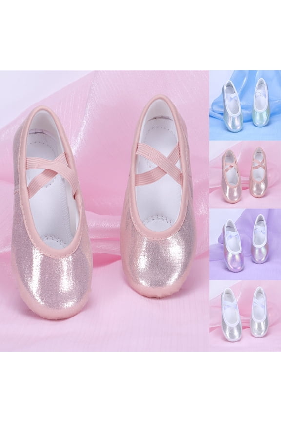 Children's Ballet Shoes Highly Stretch Soft Soled Practice Shoes PU Ballet Slippers Split Sole Yoga Dance Shoe for Girls Boys Silver 1.5(35)