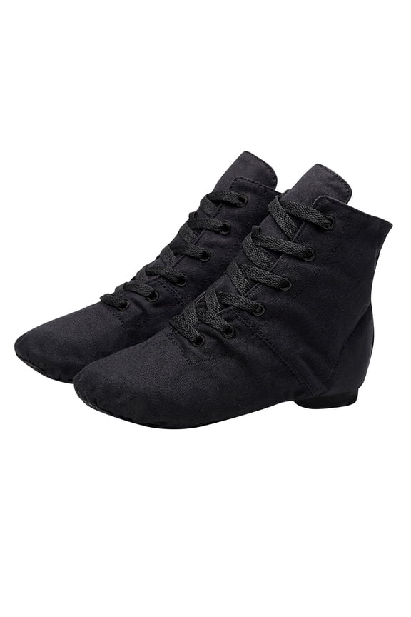 Children’s Practice Dancing Shoes Soft Canvas Flat Lace-up Jazz Boots (Little Kid/Big Kid) Black 11.5(29)