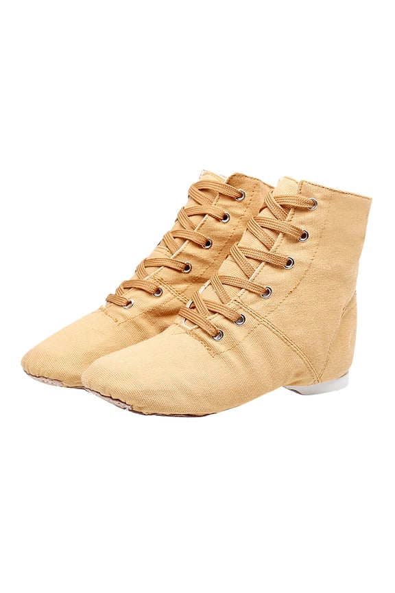 Children’s Practice Dancing Shoes Soft Canvas Flat Lace-up Jazz Boots (Little Kid/Big Kid) Khaki 9.5(26)