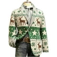 thumbnail image 1 of Miluxas Christmas Blazer Men Corduroy Xmas Print Holiday Party Jacket One Button Casual Business Sport Coat with Pockets Green-1, 1 of 7