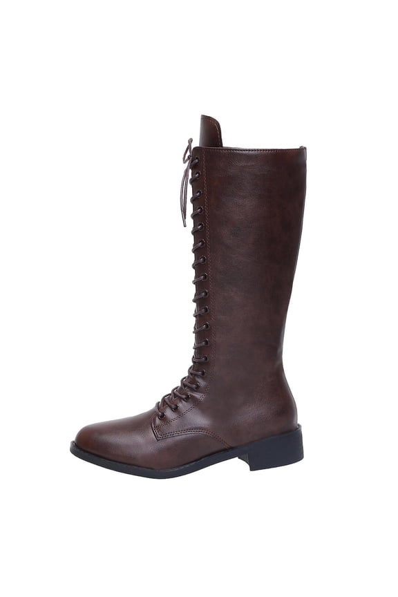 Chunky Knee High Lace Up Boots Low Heel Knee High Combat Boots Riding Boots
