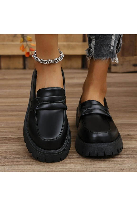 Chunky Loafers Women Platform Loafers for Women Chunky Heel Lug Sole Loafers for Women Slip ons Round Toe Black 9(42)