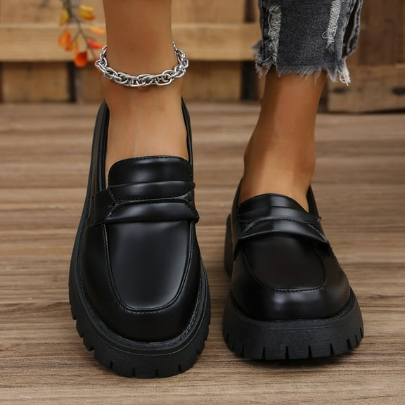 Miluxas Chunky Loafers Women Platform Loafers for Women Chunky Heel Lug Sole Loafers for Women Slip ons Round Toe Black 9.5(43)