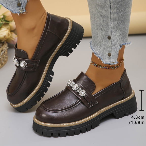 Miluxas Chunky Loafers for Women Platform Slip on Comfortable Dressy Shoes Platform Round Toe Loafers office Work Business Leather Shoes Brown 5.5(36)