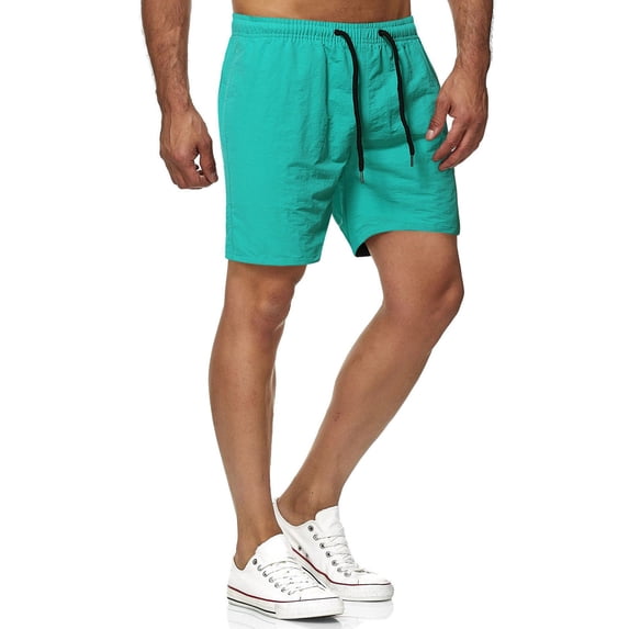 Miluxas Classic Pants for Men's Solid Elastic Waist Mid Waist Loose Pockets Bandage Short Pants Mint Green 14(XXXL)
