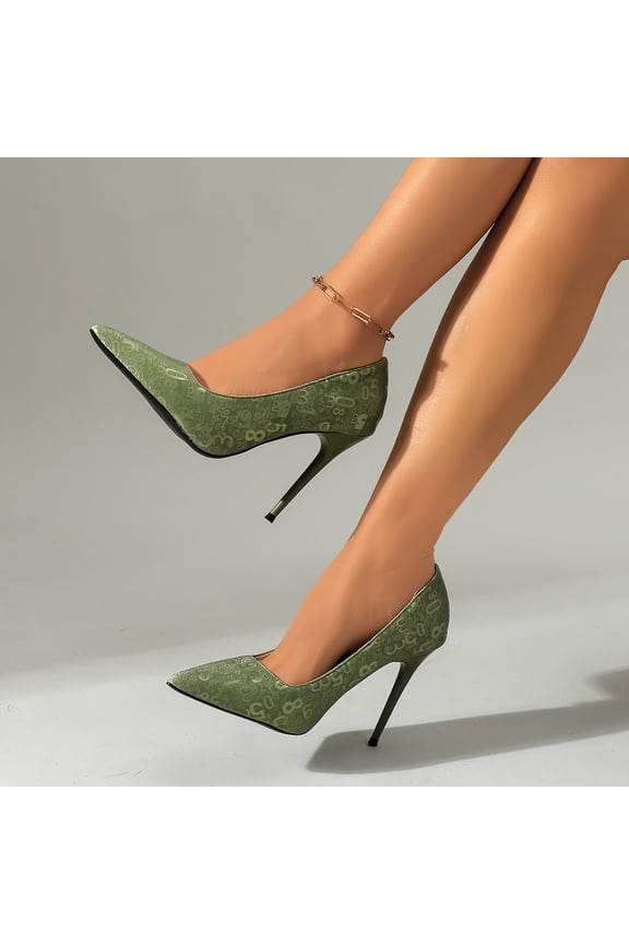Classic Pointy Pull on Heeled Wedding Pumps - Comfortable Stiletto Closed Toe Dress Heels for Prom Work Green 8.5(41)