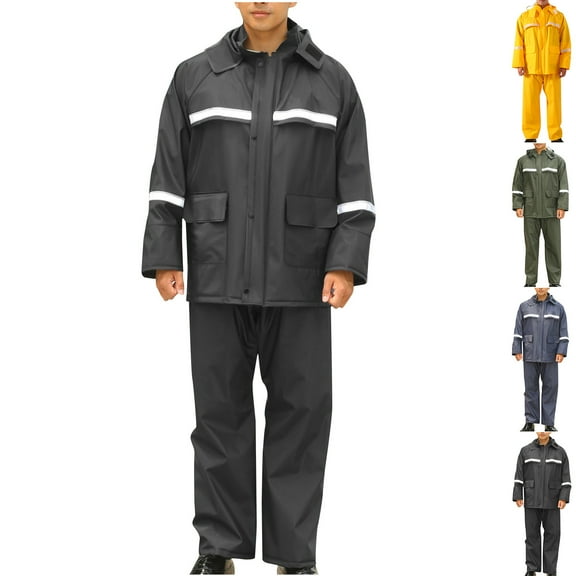 Miluxas Classic Rain Suits for Men Breathable Rain Gear for Waterproof work, Hooded Coats Jacket and Pants Yellow