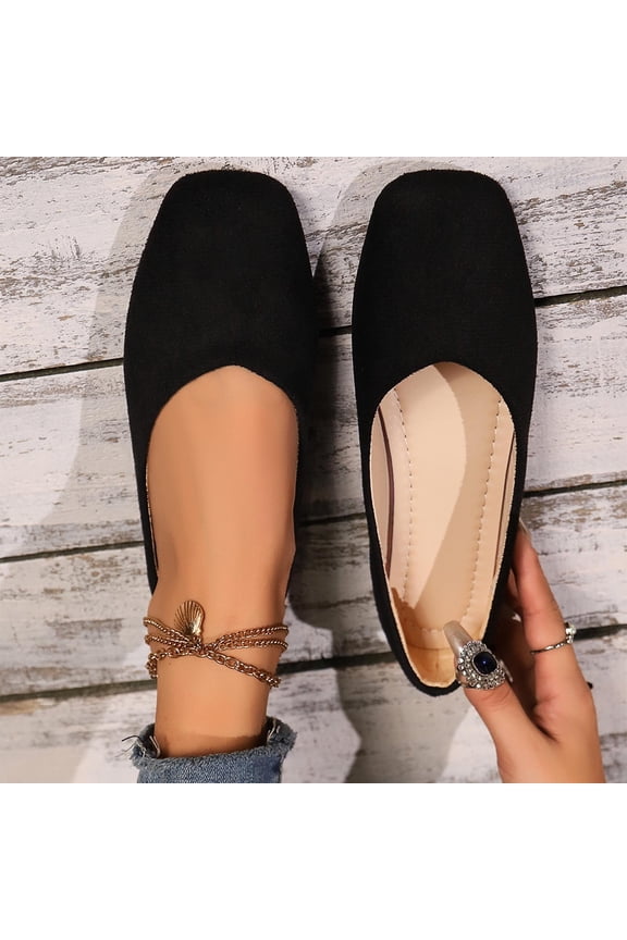 Classic Solid Square Toe Ballet Flats for Women Comfort Casual Flats Lightweight Slip on Loafers Suede Dress Shoes Black 7(39)