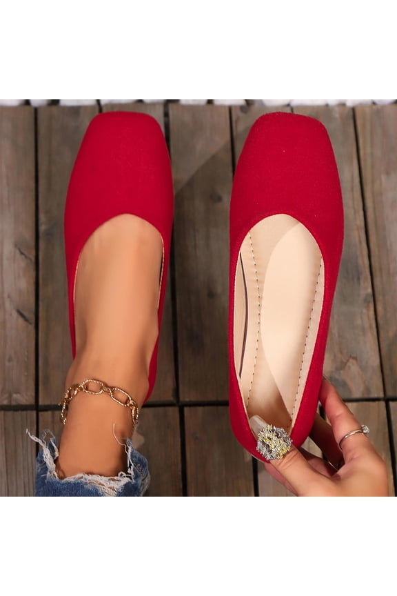 Classic Solid Square Toe Ballet Flats for Women Comfort Casual Flats Lightweight Slip on Loafers Suede Dress Shoes Red 9(42)