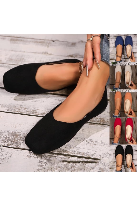 Classic Solid Square Toe Ballet Flats for Women Comfort Casual Flats Lightweight Slip on Loafers Suede Dress Shoes Red 9.5(43)