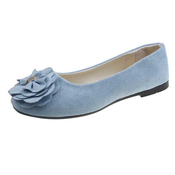Miluxas Classic Solid Square Toe Ballet Flats for Women Comfort Casual Flower Work Flats Lightweight Slip on Dress Shoes Light Blue 9(42)