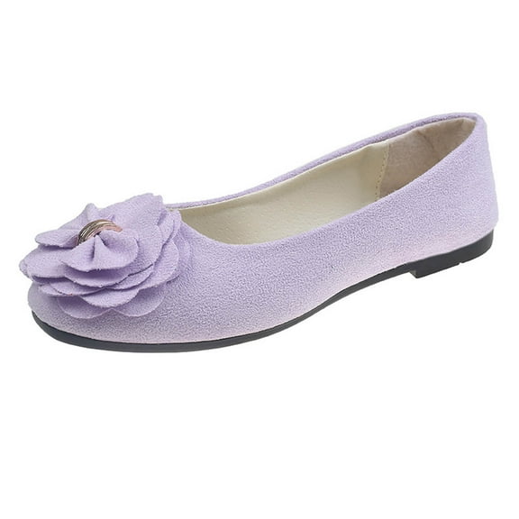 Miluxas Classic Solid Square Toe Ballet Flats for Women Comfort Casual Flower Work Flats Lightweight Slip on Dress Shoes Purple 7.5(40)