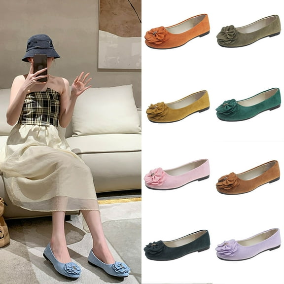 Miluxas Classic Solid Square Toe Ballet Flats for Women Comfort Casual Flower Work Flats Lightweight Slip on Dress Shoes Yellow 9(42)