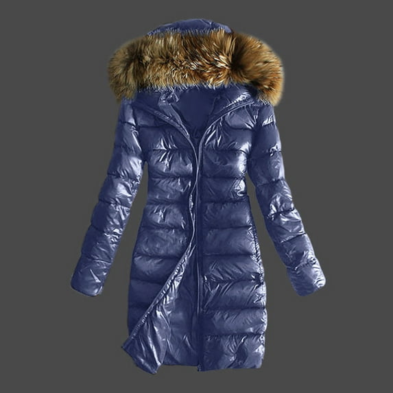 Miluxas Plus Size Women Outwear Quilted Winter Warm CoatsCollar Hooded Jacket Tops Blue 4(S)