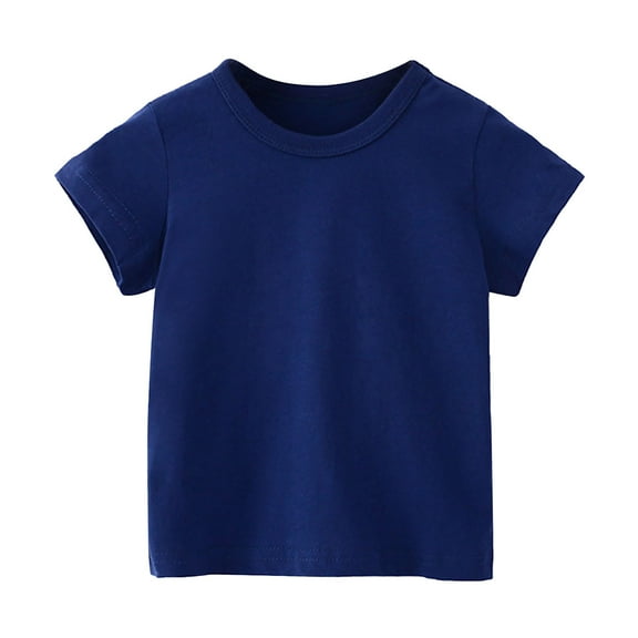 Miluxas Toddler Baby Boys Girl Cotton T-shirt Comfortable Solid Color Short Sleeve Top Dark Blue 6-7Years