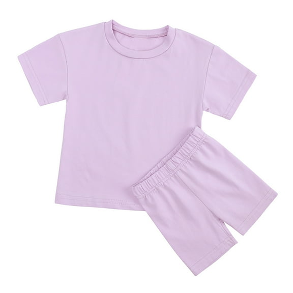 Miluxas Two-piece Sports Suit Summer Girls' Suit Candy Color Short-sleeved Shorts Purple 3 T(2-3 Years)