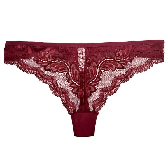 Miluxas Women Sexy Lace Underwear Lingerie Thongs Panties Ladies Hollow Out Underwear Underpants Wine 6(M)