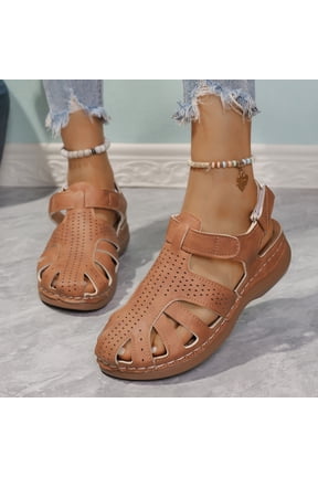 Clogs for Women Mules Shoes : Comfortable Dressy Closed Toe Platform Sandals Summer Casual Slip On Walking Wedges Brown 7.5(40)