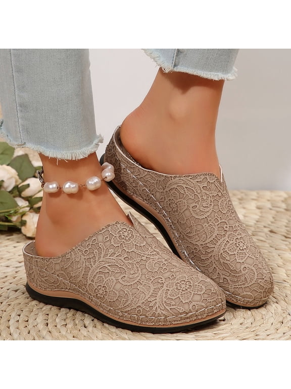 Clogs for Women Mules Shoes: Comfortable Slip On Closed Toe Sandals Summer Casual Walking Platform Slides Khaki 5.5(36)