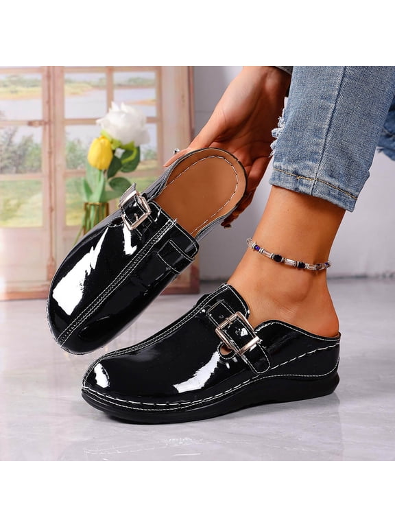 Clogs for Women Mules Shoes - Slip On Womens Comfortable Slides Closed Toe Walking Platform Sandals Black 7.5(40)