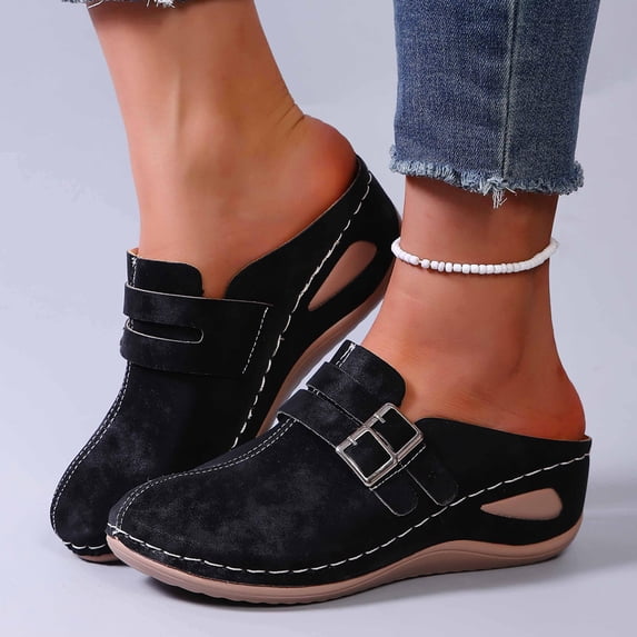 Miluxas Clogs for Women Mules Shoes - Slip On Womens Comfortable Slides Closed Toe Walking Platform Sandals Black 8.5(41)