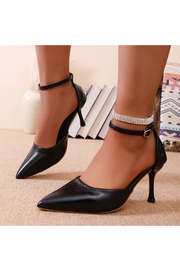 Closed Pointed Toe Heels for Women Stiletto Heels Ankle Strap Buckle Prom Party Wedding office Work Elegant Dress Pumps Shoes Black 5.5(36)