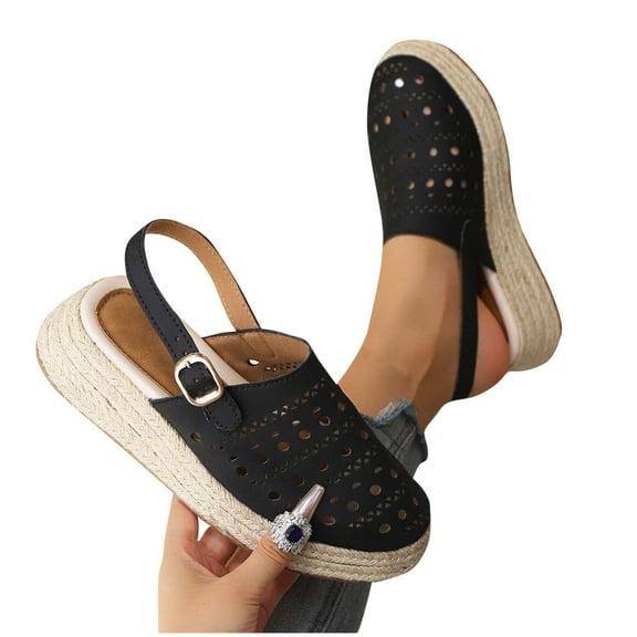 Miluxas Closed Toe Sandals Women Platform Wedge Sandals Buckle Ankle Strap Walking Sandal Boho Elegant Dressy Summer Shoes Black 9(42)