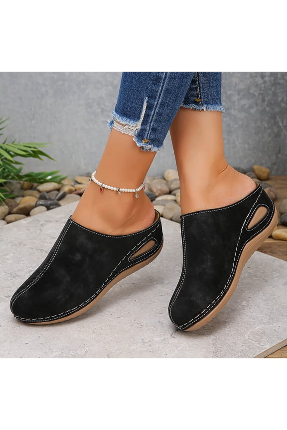 Closed Toe Wedge Clogs for Women Comfortable Slip-On Mules Non-Slip Casual Walking Sandals Black 5.5(36)