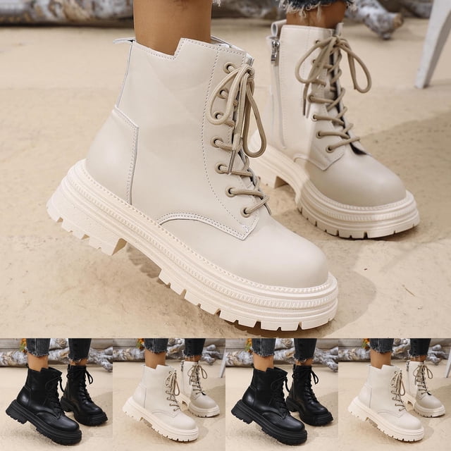 Miluxas Combat Ankle Boots Womens Chunky Low Block Heel Dress Booties ...