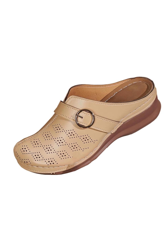 Comfortable Orthopedic Wedge Sandals for Women Breathable Summer Solid Color Platform Slip on Walking Sandals with Arch Support, Closed Toe Casual Slippers Beige 7.5(40)