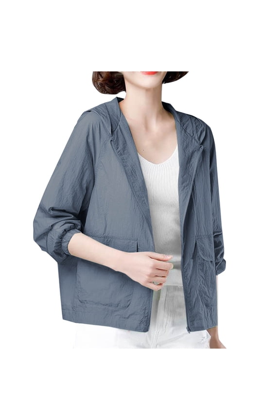 Cool Feeling Sun Protection Jacket for Women - Lightweight Hooded Outdoor Cycling Jacket Windbreaker Blue XXL(XXL)