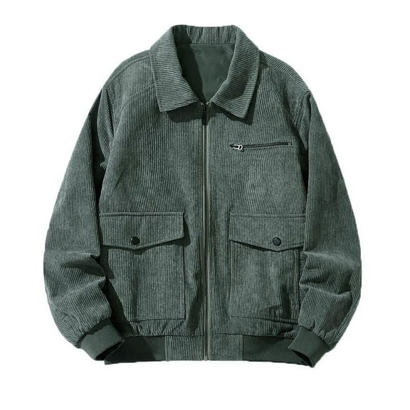 Miluxas Corduroy Jacket Outwear Spring Autumn Men Lapel Coat Fashion Simple Causal Comfy Breathable Cardigan Loose Tops Green