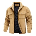 thumbnail image 1 of Miluxas Corduroy Jacket for Men Heavyweight Padded Quilted Lined Jacket Snap Button Lapel Thick Coat Winter thermal Outerwear Khaki M(M), 1 of 3