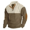 thumbnail image 1 of Miluxas Corduroy Sweatshirt for Men Casual Patchwork Fashion Long Sleeve Stand Collar Button Tops Polo Collared Sweaters Brown, 1 of 5