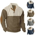 thumbnail image 1 of Miluxas Corduroy Sweatshirt for Men Casual Patchwork Fashion Long Sleeve Stand Collar Button Tops Polo Collared Sweaters Navy, 1 of 5