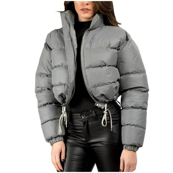 Miluxas Cotton Jacket for Womens Zip up Long Sleeve Sweatshirt Solid Drawstring Fashion Casual Winter Jacket Trendy Coat Gray S(S)