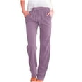 thumbnail image 1 of Miluxas Cotton Linen Pants for Women Elastic Waist Drawstring Pants Loose Fit Style Flax Ankle Trousers with Pockets Purple, 1 of 6