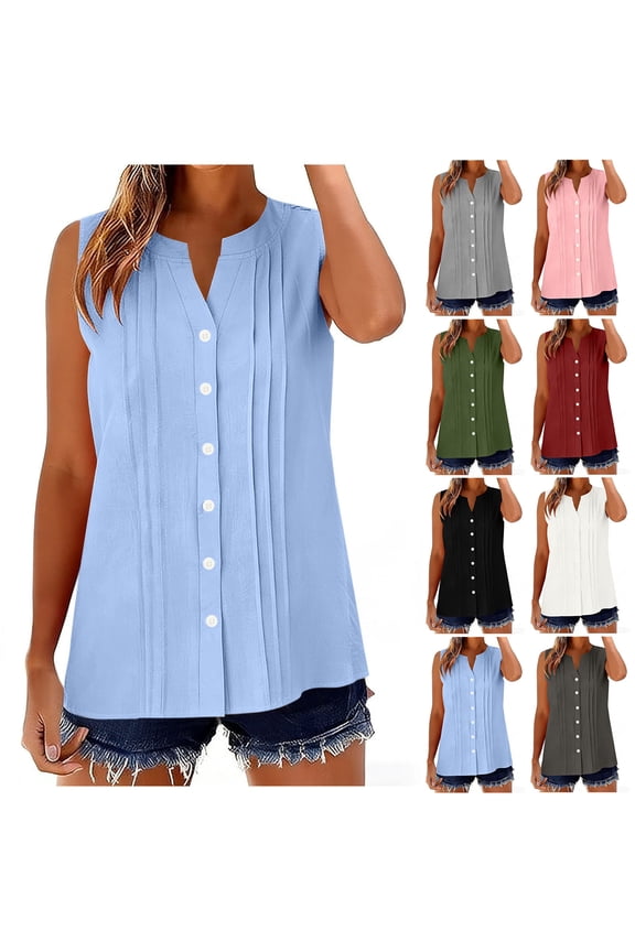 Cotton Linen Shirts for Women,Spring Summer Casual Loose V Neck Button Down Sleeveless Tops office Work Tunic Blouses White XL(XL)