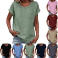 thumbnail image 1 of Miluxas Cotton Linen Tops for Womens Short Sleeves Scoop Neck Pocket Shirts Loose Solid Color Basic Tee Pullover Red, 1 of 4