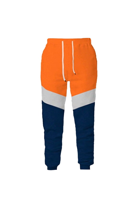 Cotton Sweatpants for Men Fashion Color Block Elastic Waisted Pants Athletic Workout Jogger Trouser with Pockets Orange