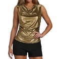 thumbnail image 1 of Miluxas Cowl Neck Tops for Women Silk Satin Camisole Ruched Casual Business Sleeveless Tank Top Gold, 1 of 8