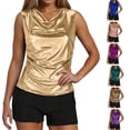 thumbnail image 1 of Miluxas Cowl Neck Tops for Women Silk Satin Camisole Ruched Casual Business Sleeveless Tank Top Purple, 1 of 8