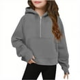 thumbnail image 1 of Miluxas Cropped Hoodies for Girls Half Zip Up Sweatshirts Casual Long Sleeve Pullover Tops with Pockets Thumb Hole Dark Gray 7 Years, 1 of 5
