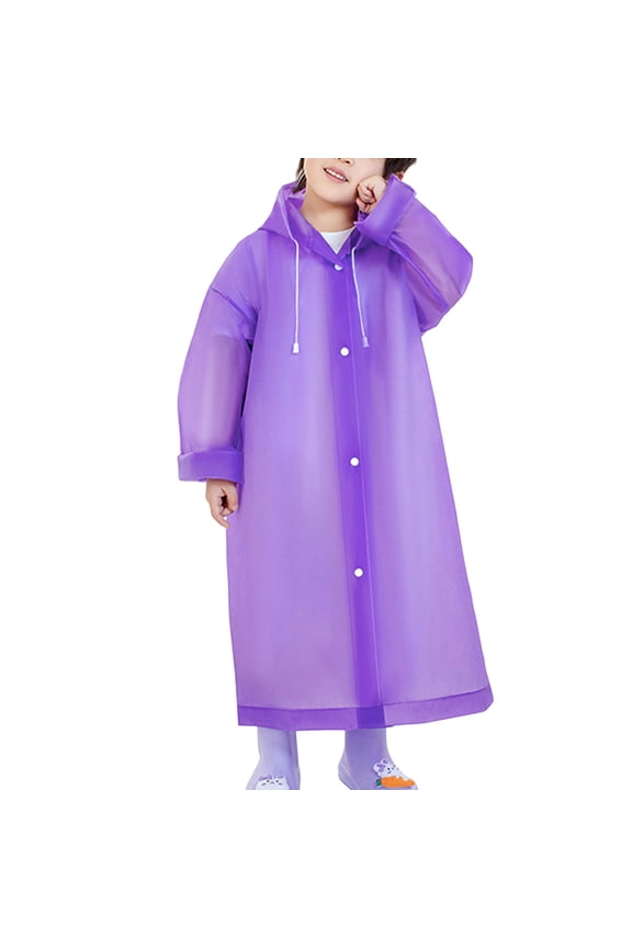 Cute Translucent Raincoat, Lightweight Waterproof EVA Hooded Poncho, Reusable Rain Jacket with Snap Buttons for Boys & Girls Purple 6-8Years