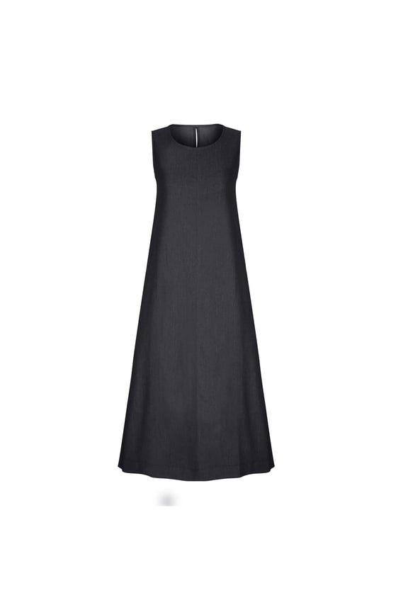 Denim Dress for Women , Women's Vintage Sleeveless Jean Shirt Dress Trendy Loose Shift Long Maxi Dresses Black 8(L)