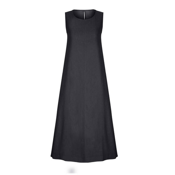 Miluxas Denim Dress for Women , Women's Vintage Sleeveless Jean Shirt Dress Trendy Loose Shift Long Maxi Dresses Black 14(XXXL)