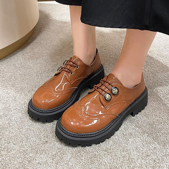 Miluxas Dress Shoes for Women Lace-Up Round Toe Leather Flat Classic Non-Slip Work Business Dress office Shoes Brown 5.5(36)