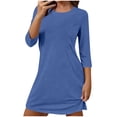 thumbnail image 1 of Miluxas Dresses for Women Casual 3/4 Sleeve Dress Trendy Fall Spring Vacation Travel Airport Outfits Light Blue XXL(XXL), 1 of 7