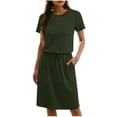 thumbnail image 1 of Miluxas Dresses for Women Summer Short Sleeve Crew Neck Sweatshirt Dress Drawstring Waist Tunic Tops Mini Vacation Sundress Army Green, 1 of 6